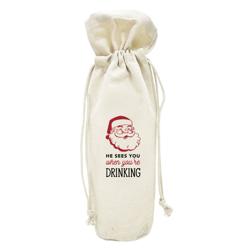Couvercle de bouteille de vin, sac de vin de Noël, sac de vin «He Sees You When You Dr boisson», paquet de 1