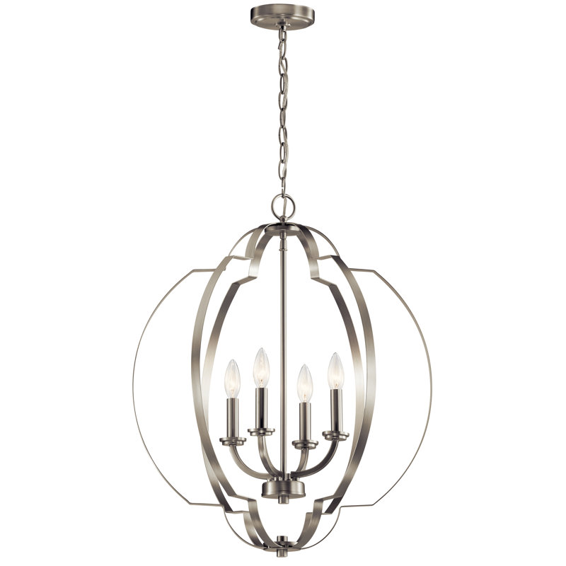 4 - Light Geometric Chandelier, Brushed Nickel