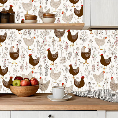 Peel and Stick Wallpaper Contact Paper Floral cute cartoon chicken white Self Adhesive and Removable 24in x 118in(60x300cm)