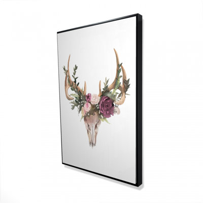 Deer Skull With Flowers Print On Canvas