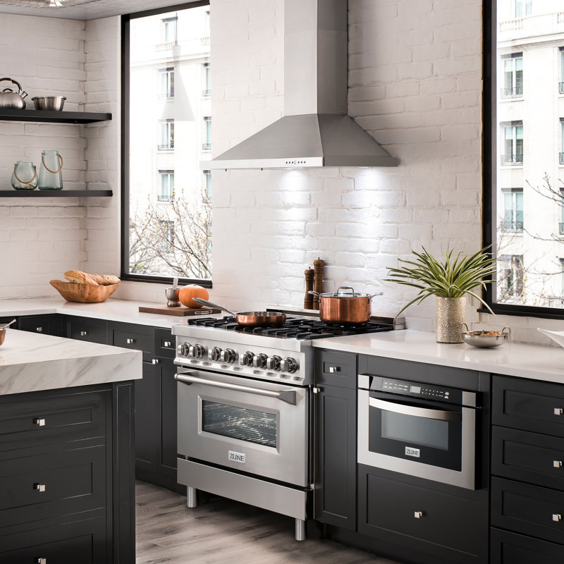 ZLINE 30" Convertible Wall Mount Range Hood with 2 Piece Charcoal Filters, LED lighting and Dishwasher-Safe Baffle Filters