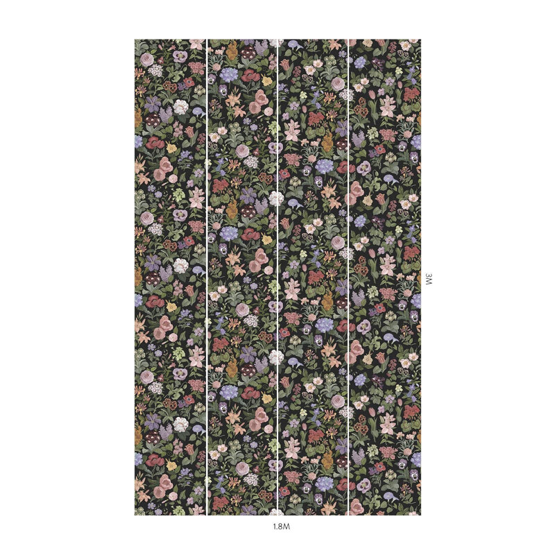 Floralia Floral Wall Mural, Noir