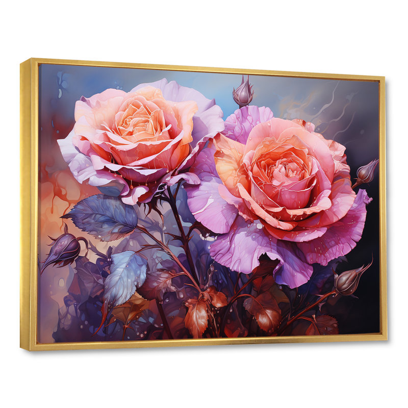 «Pink Misty Rose Spectrum», art mural arc-en-ciel II, H 34 po x l 44 po x P 1,5 po, Cadre flottant doré