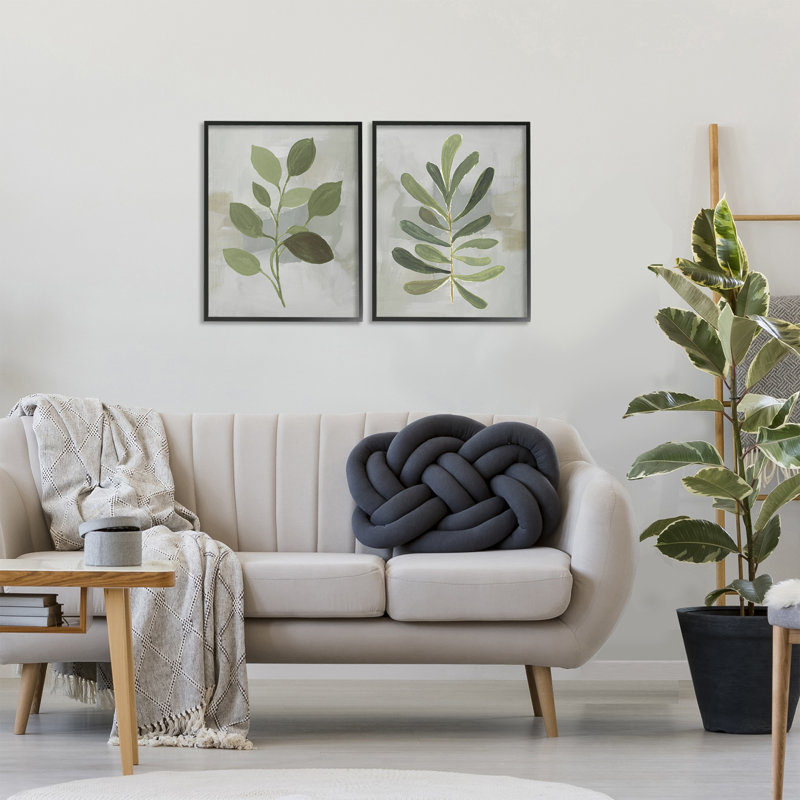 Ensemble de 2 giclées encadrées Green Leaf Branches on Grey, par Lanie Loreth, H 20 po x l 16 po, Giclée encadrée noir minuit