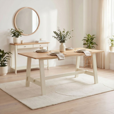Blakeley Rectangular Trestle-Style Legs Wooden 6 Seater Dining Table - Inspired Farmhouse Style 