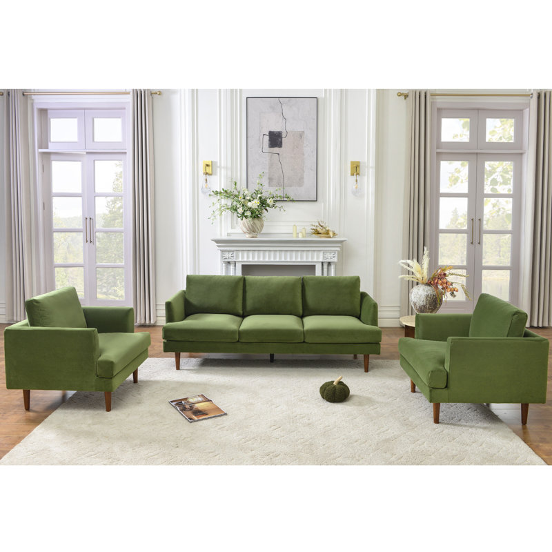 Ensembles de salon 3 pièces rembourrés modernes, Olive Green Velvet