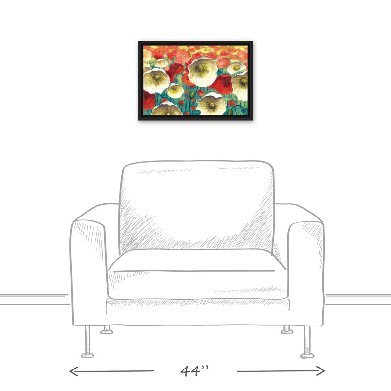 Poppies - Print on Canvas, 12" H x 18" W, Black Framed
