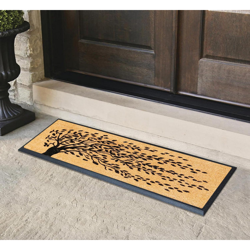 Falling Leaves Natural Coir & Rubber Large Thick Door Mat, 18" x 48" – Heavy-Duty Low-Profile Indoor/Outdoor Entry Mat