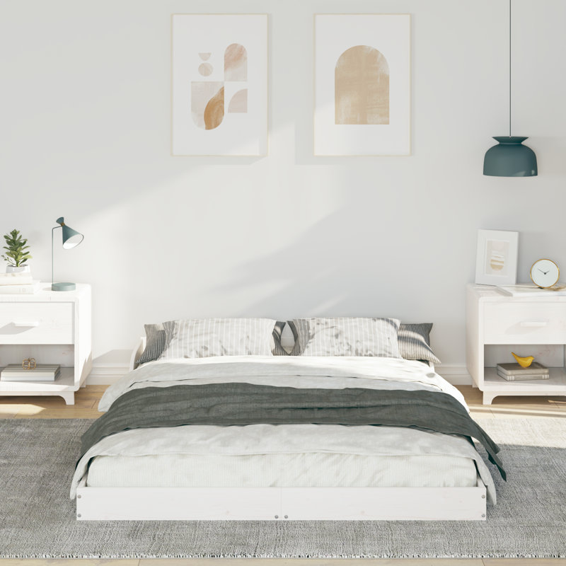 Bed Frame Solid Pine Wood, Small Double (4'), White
