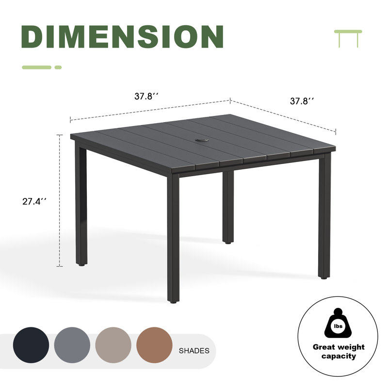 Table de salle à manger d'extérieur carrée L 37,8 po x l 37,8 po Milaan, Noir