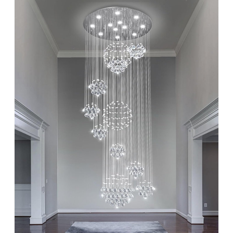 Grand lustre moderne en cristal à intensité variable, H 100 po x l 32 po x P 32 po, Argent argent