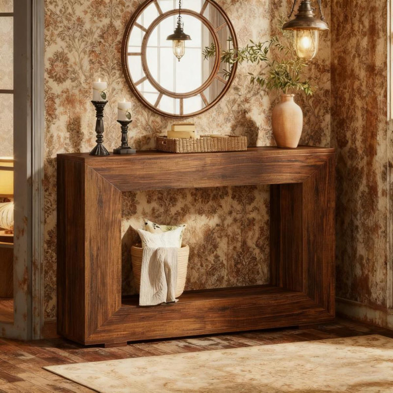 Console de 47 po en bois, canapé-lit long en bois étroit, console d'entrée de salon