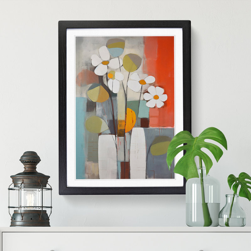 Modern Flowers Mid Century Vol.3 - Picture Frame Print, 64cm H x 46cm W x 2cm D, Black