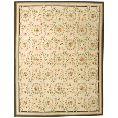 Flatweave Wool Floral Area Rug