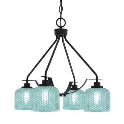 Lustre 4 lumières Scituate illustré en verre turquoise de 6 po noir