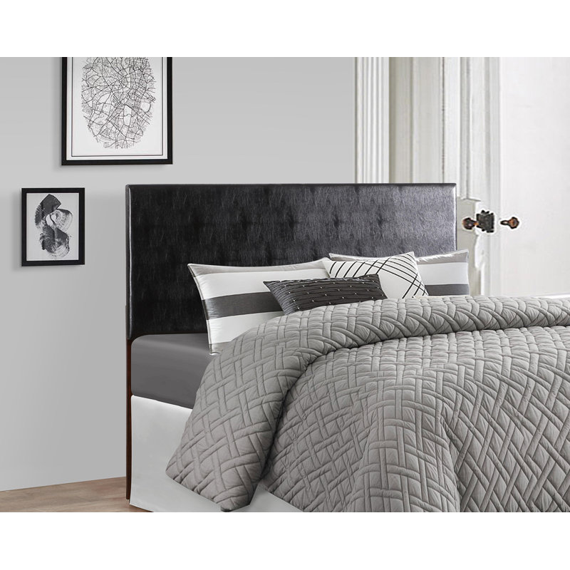 Witham Modern Panel Headboard with Faux Leather, Adjustable Height, Black, Queen