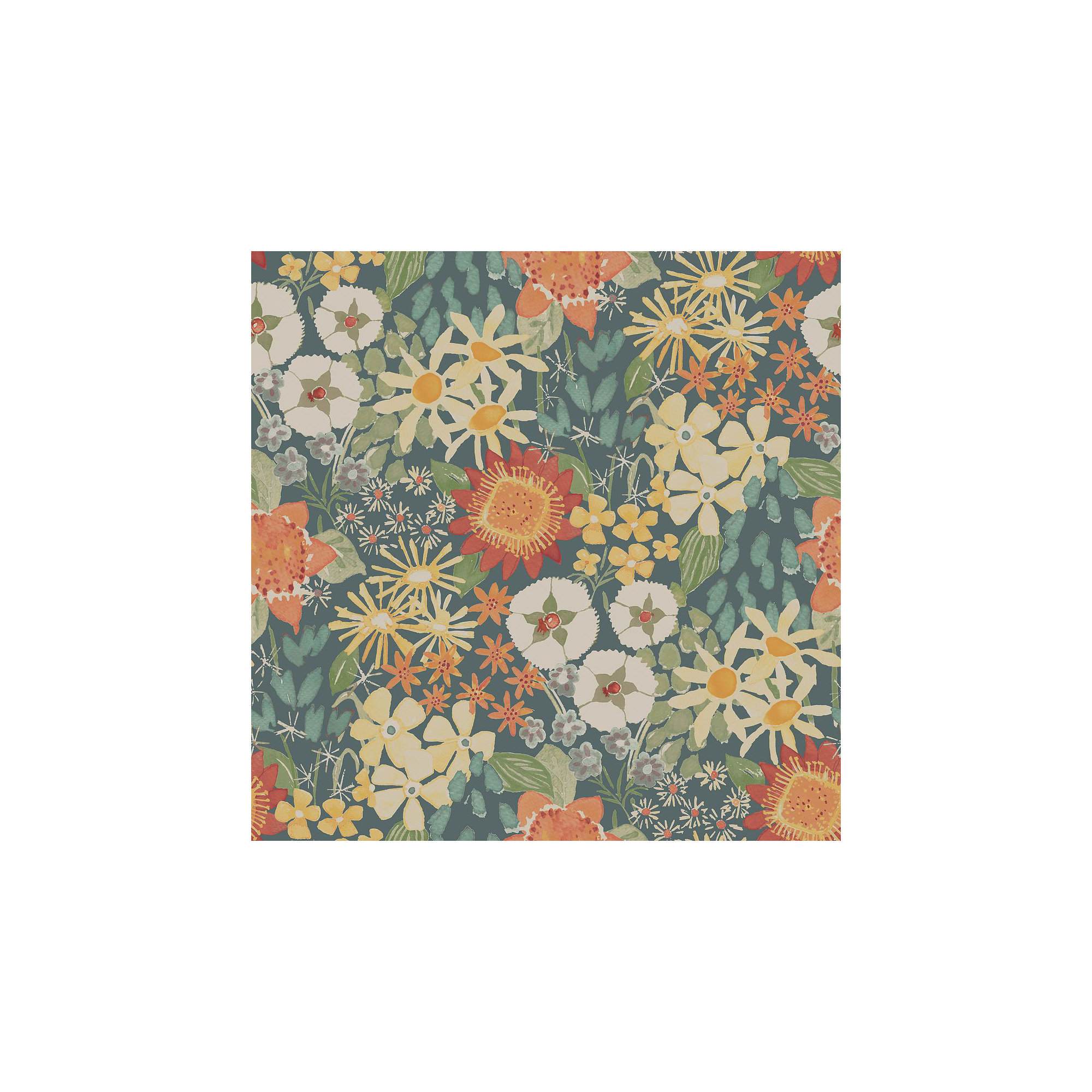 Anika Flowers Wallpaper, Teal