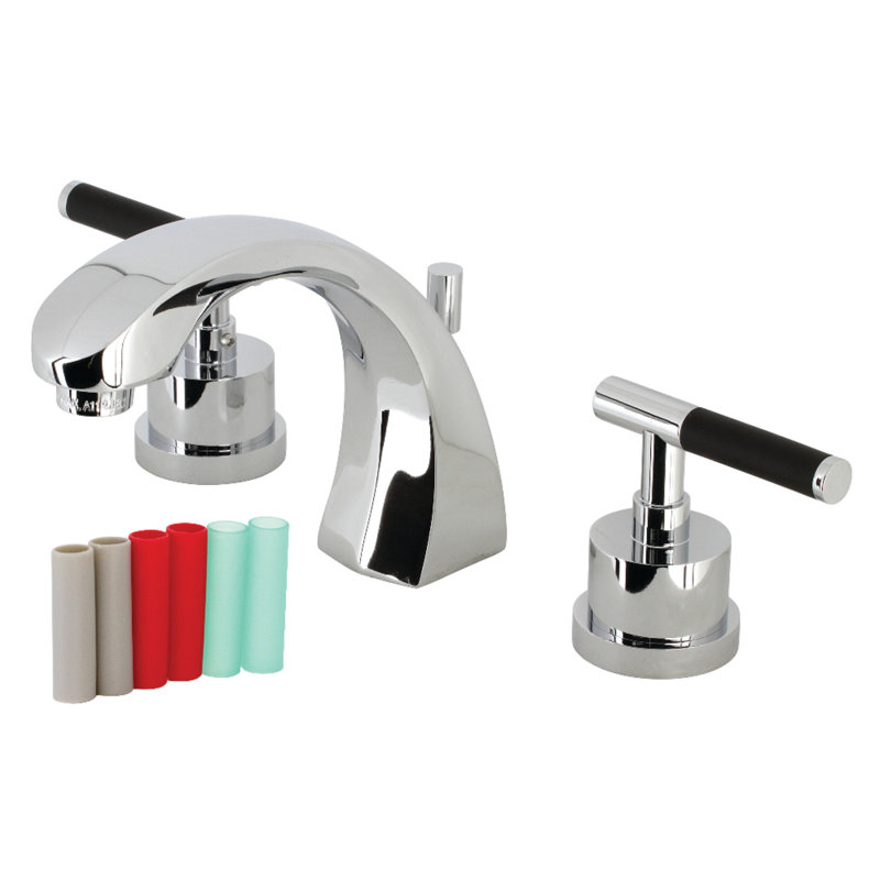 Kingston Brass Kaiser Two-Handle 3-Hole Deck Mount Widespread Bathroom Faucet with Brass Pop-Up Drain, Polished Chrome