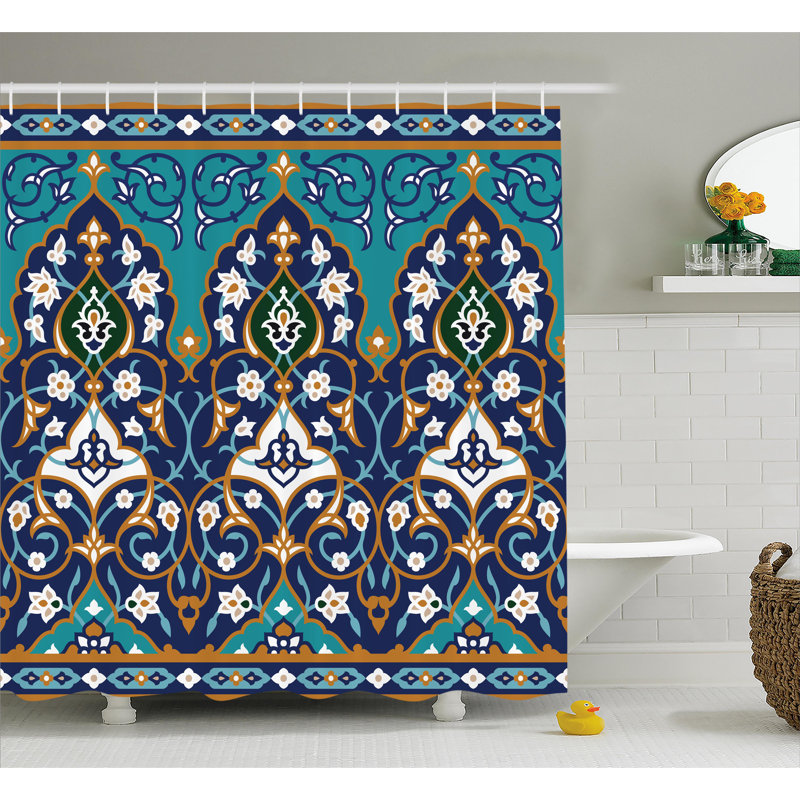 Damask Shower Curtain with Hooks Included, 84" H x 69" W