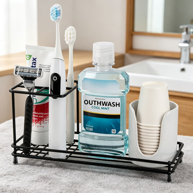 Porte-brosse à dents pour comptoir de salle de bain, brosse à dents électrique en acier au carbone et organisateur de dentifrice avec plusieurs compartiments, accessoire de salle de bain pour douche et lavabo