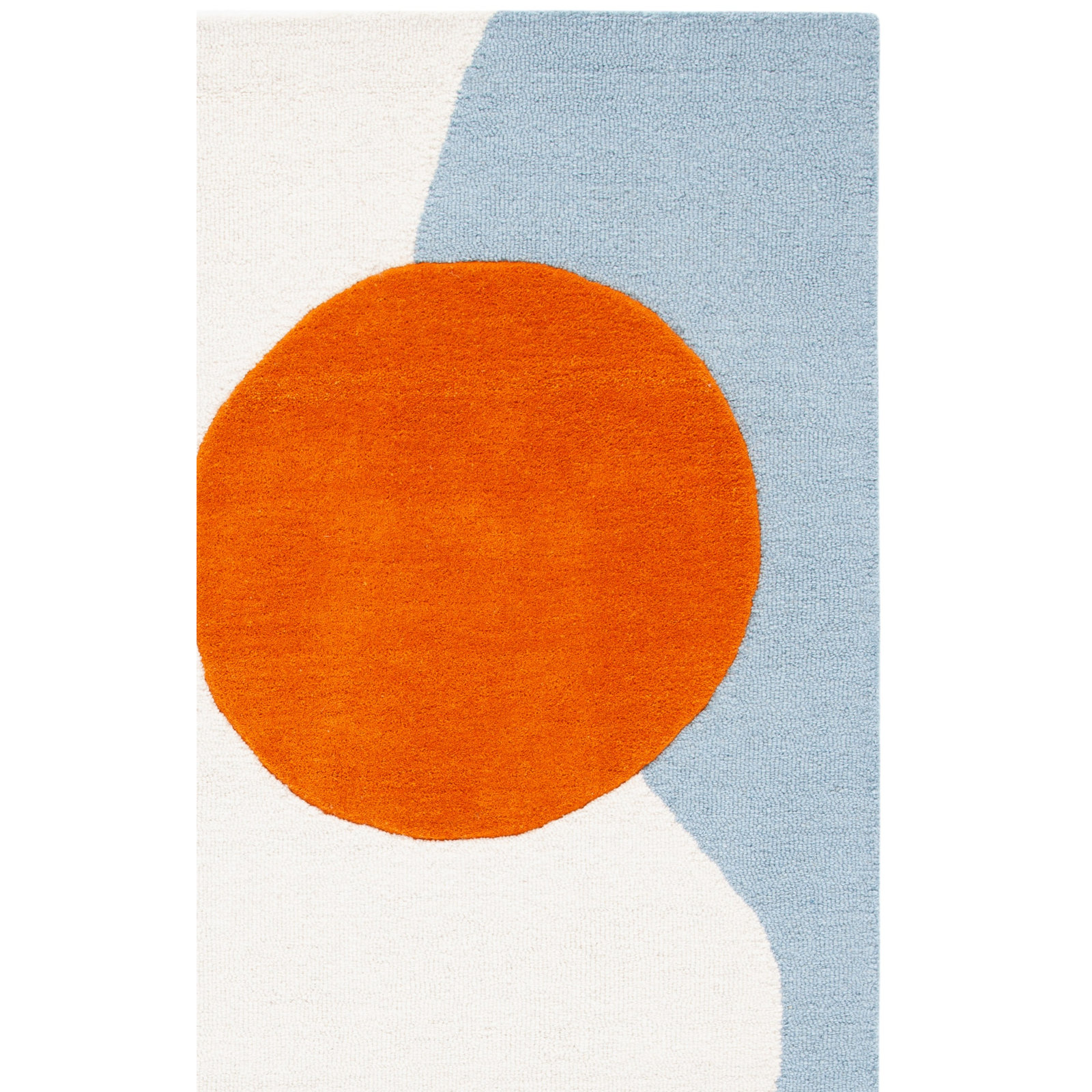 Felipe Ivory Blue Hand-Tufted Wool Abstract Rug, Square 4'