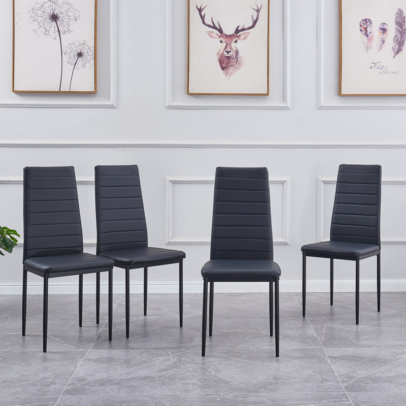 Chaise de salle à manger, chaises de cuisine modernes Ebern Designs en PU avec pieds et structure en métal (noir), Noir, 6