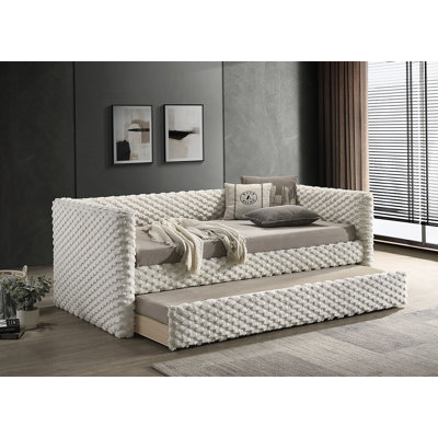 Lit de jour simple de style transitionnel 1pc avec pieds en plastique gigogne et finition blanche pour salon principal