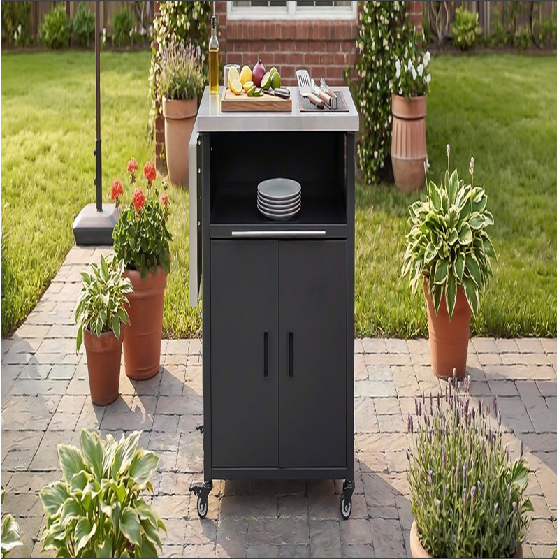 Chariot de barbecue pliable pour l'extérieur, Noir, Black