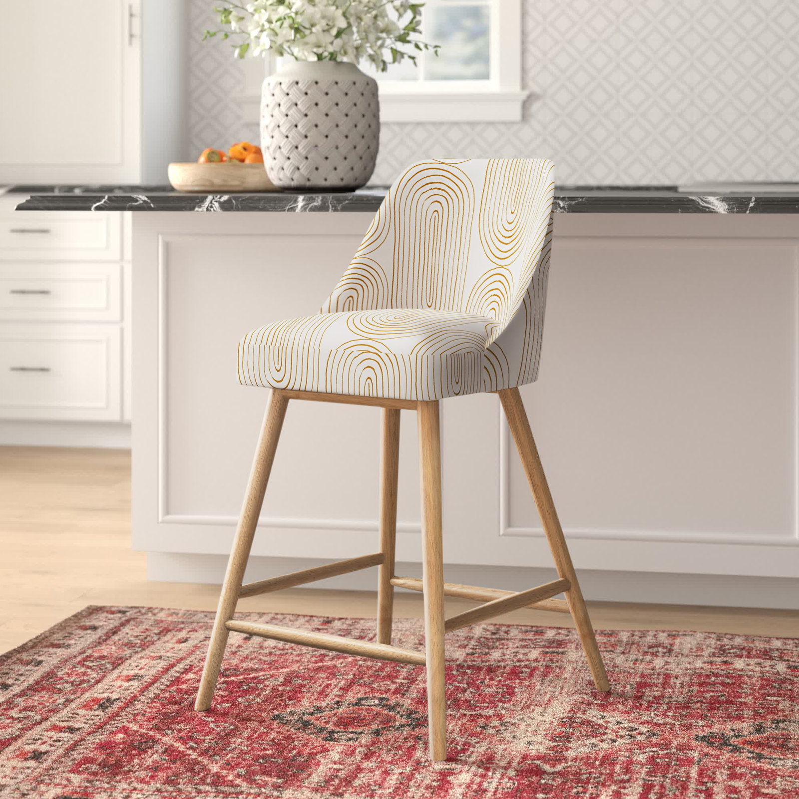 Gallie Bar & Counter Stool, Counter Stool (27” Seat Height), Natural Wood, Oblong Mustard