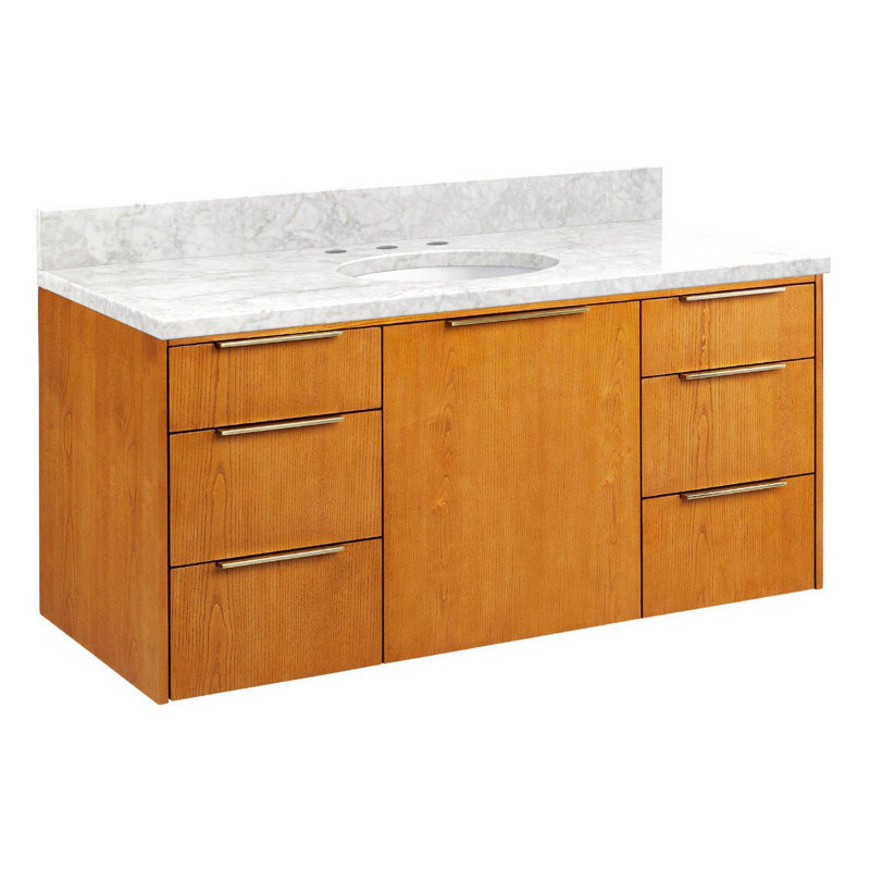 48" Dita Single Bathroom Vanity Set with Oval Undermount Sink, Medium Wood, Carrara Marble