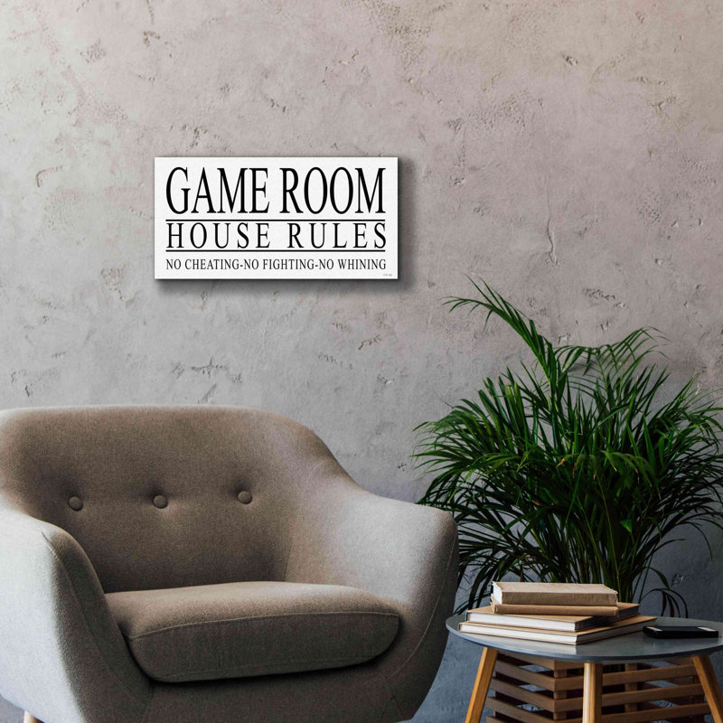 «Game Room House Rules I» par Cindy Jacobs, estampe numérique sur toile, H 12 po x l 24 po x P 0,75 po