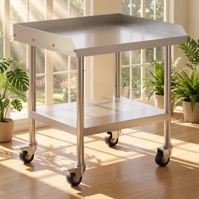 VEVOR 31.1" W x 27.56" D x 4.92" H Stainless Steel Commercial Food Prep Work Table with Casters and Backsplash