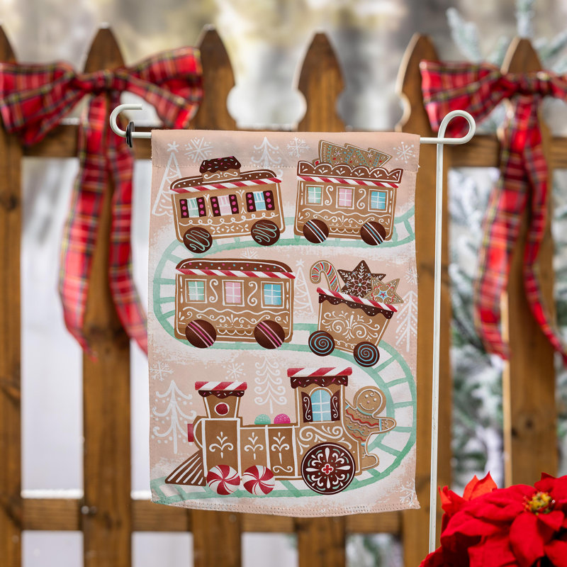 Gingerbread Train Suede Garden Flag