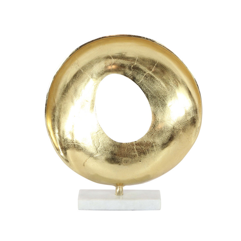 Gold Aluminum Geometric Sculpture with Marble Base, 15" x 17"