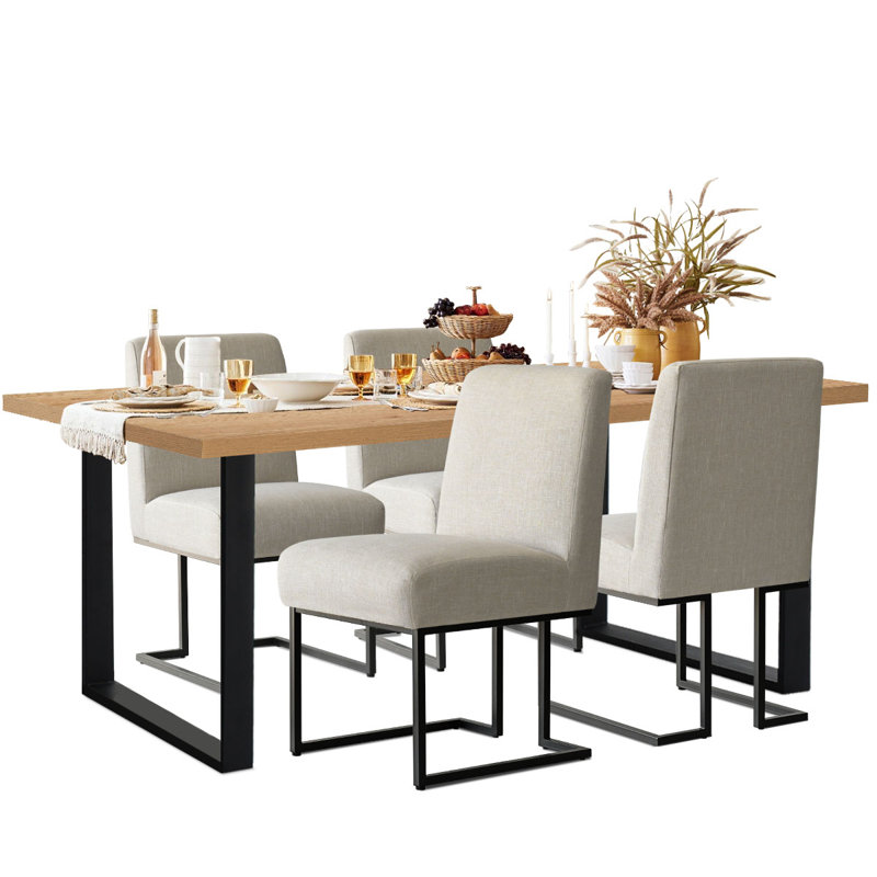 Ensemble de salle à manger 4 personnes avec table rectangulaire Cederick, Naturel, Beige
