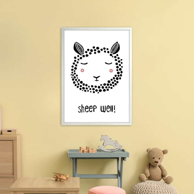 Sheep by Miniofmine - Print, 88cm H x 64cm W x 3cm D, Brown Framed
