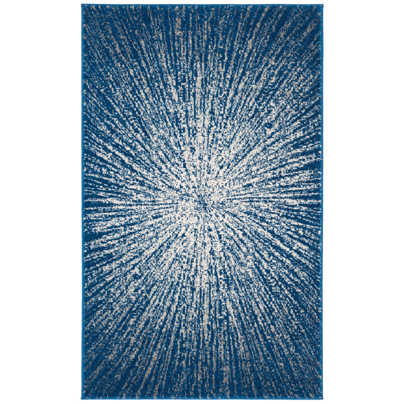 Tapis bleu marine / ivoire Faustina, Rectangle 3 pi x 5 pi