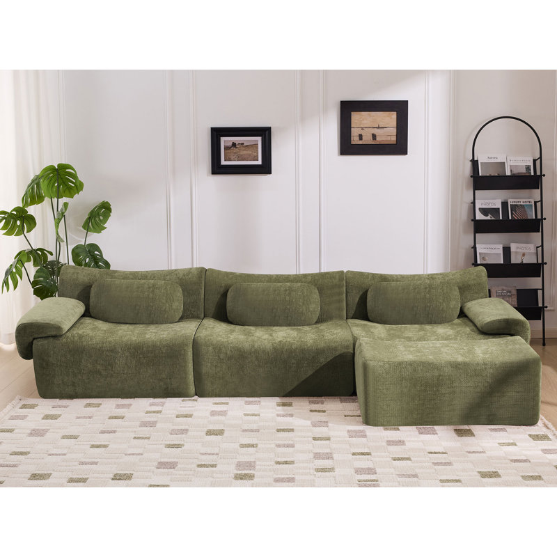 Canapé modulaire en L 107 po, aucun assemblage requis, Chenille verte