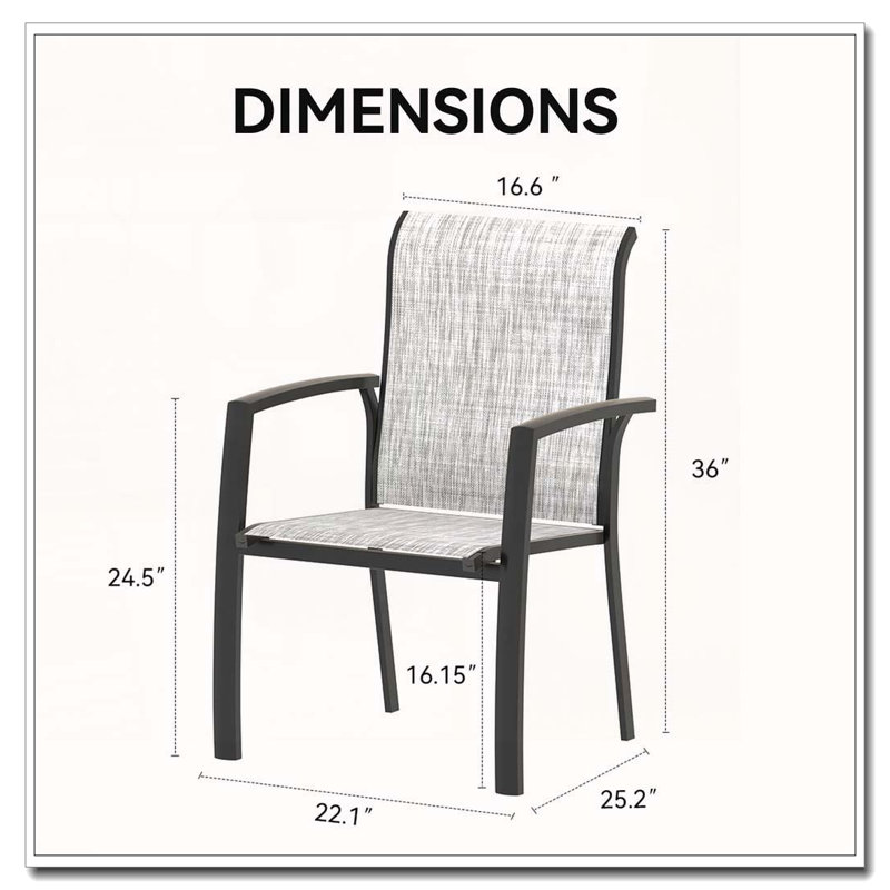 Ensemble de 2 chaises de salle à manger d'extérieur empilables en métal avec tissu Textilene
