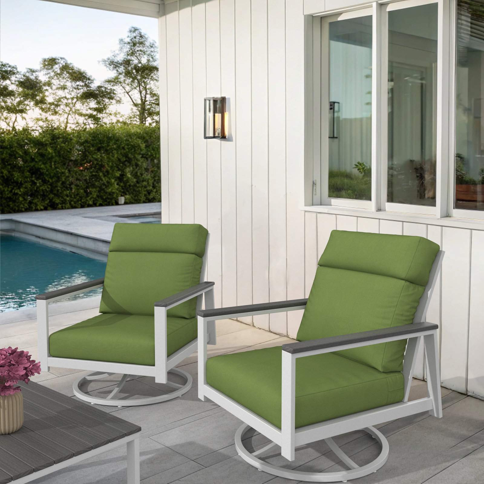 Townsend Sunbrella® Swivel Patio Lounge Chair, Gray, Spectrum Cilantro