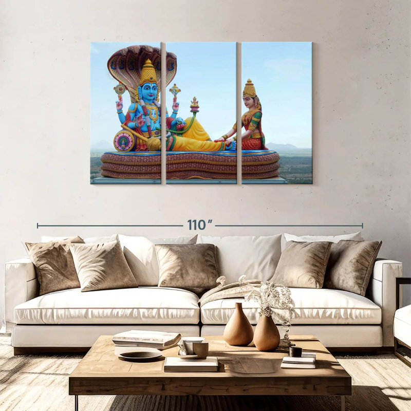 Statue Adella Vishnu et Lakhshmi, H 48 po x l 74 po