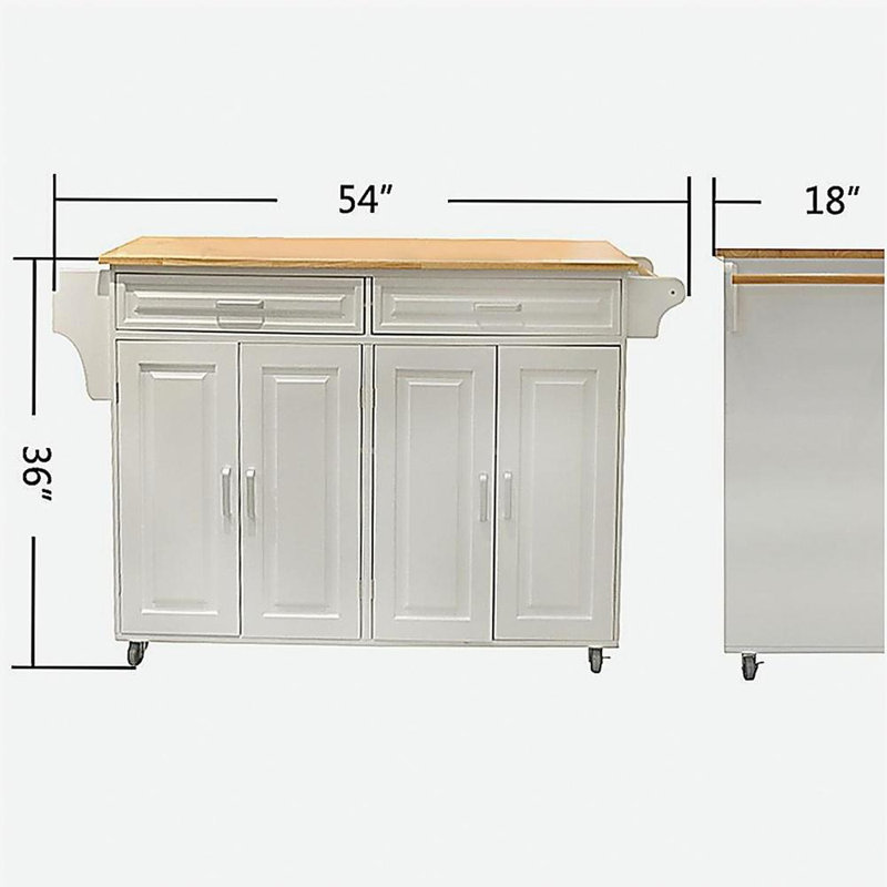Îlot de cuisine et chariot de cuisine, îlot de cuisine mobile, plateau en bois d'hévéa, grande armoire de rangement réglable avec tablettes internes, convient aux fêtes à différents endroits.