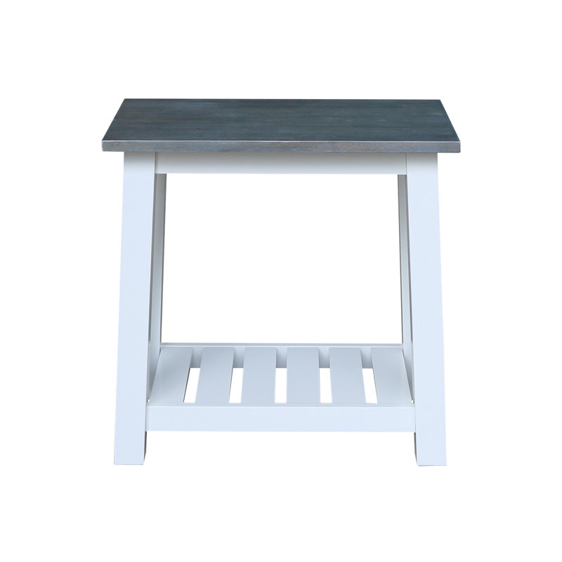 Solid Wood End Table, 24" H x 24" W x 14" D, Heather Gray/White