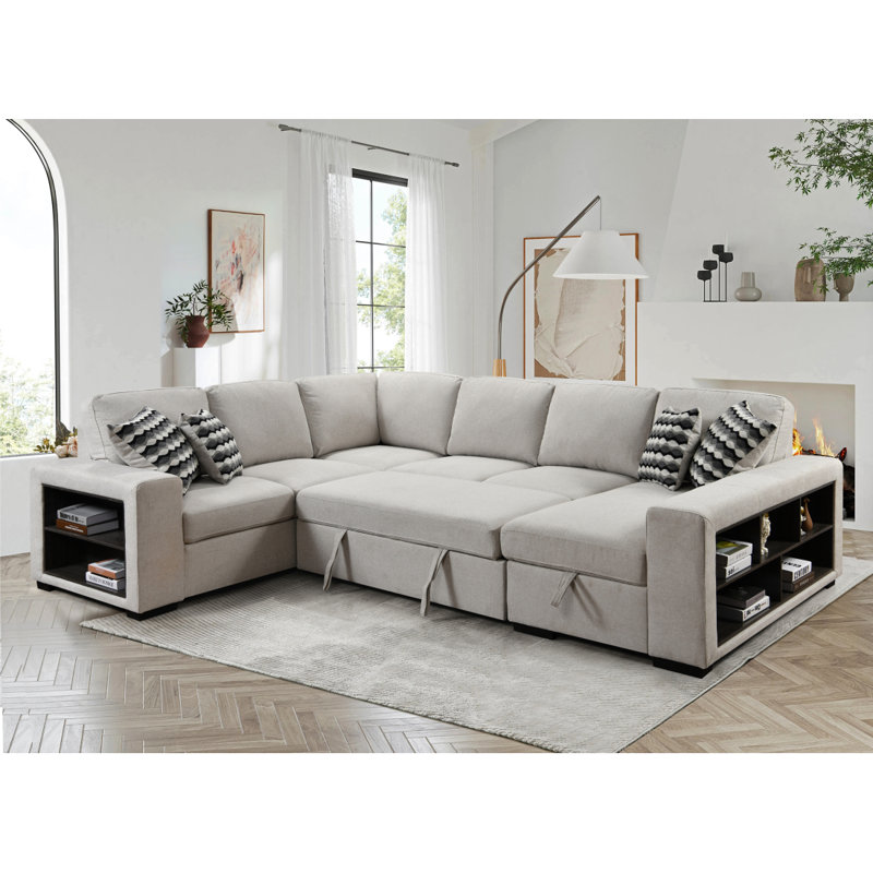 Canapé modulaire en U à 7 places avec armoire et canapé-lit Modern, Beige