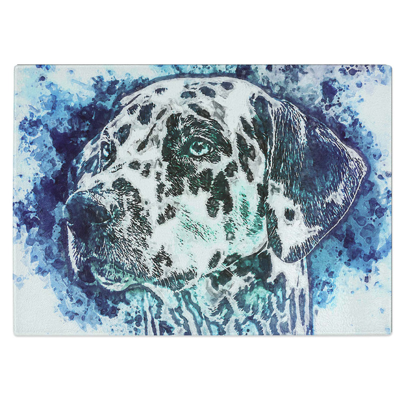 Tempered Glass Dalmatian Dog Chopping Board, 39 cm W x 28.5 cm L