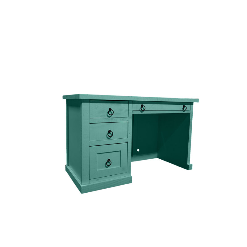 Rustic Single Pedestal Computer Desk, Light Blue