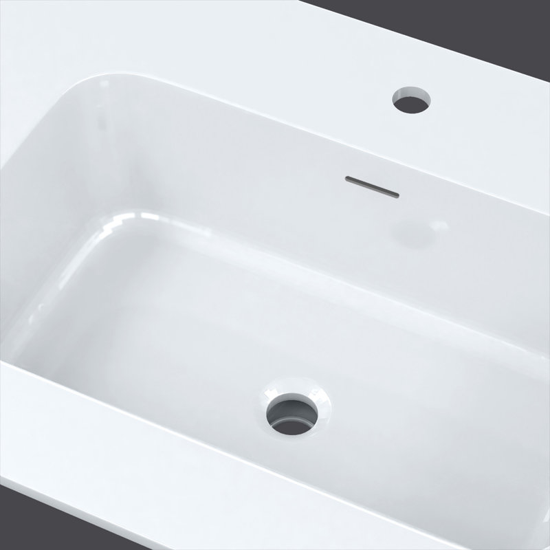 Plateau de meuble-lavabo à surface solide de 48 pouces avec lavabo intégré, comptoir mince de 0,56 po d'épaisseur, design moderne blanc éclatant, léger et facile à installer