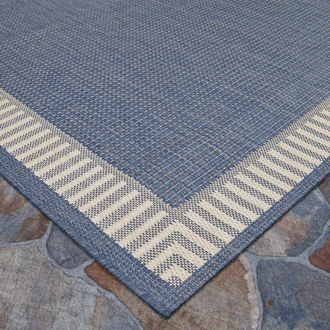 Black Cocoa Brown Flatweave Outdoor Rug, Rectangle 5'3" x 7'6", Blue