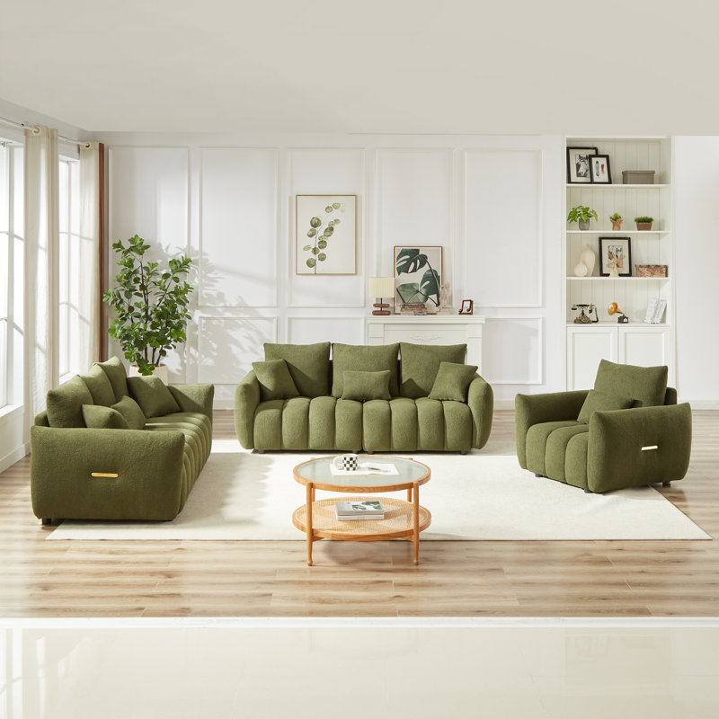 Canapé moderne 1 place + 3 places + 3 places, canapé-lit, canapé en peluche, structure en bois, 7 coussins, mobilier d'appartement
