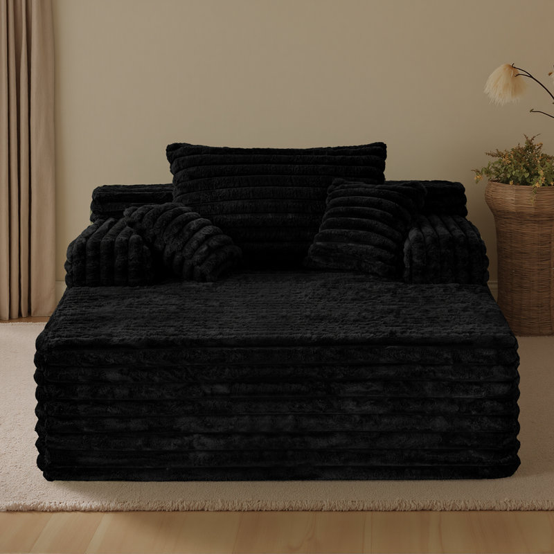Chaise longue rembourrée Corduroy, Noir